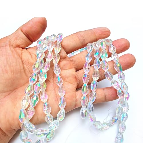 8x12mm Teardrop Glass Beads for Jewelry Making, Vertical Hole Faceted Crystal Prism Beads for Pendants Bracelet Necklace Earring, Pink with Green 100pcs - color: Pink with Green