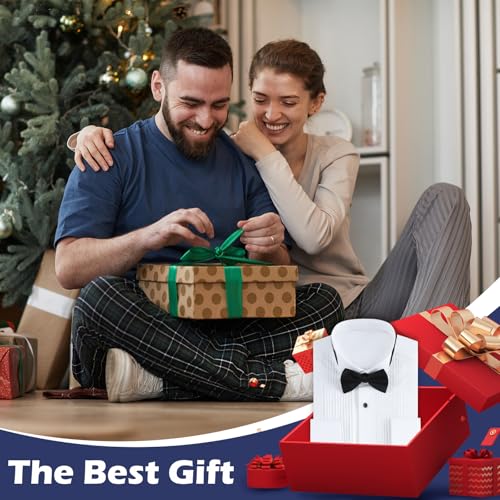 Gollnwe Tuxedo Shirts for Men Wing Collar French Cuff with Cufflinks and Bow Tie - color: White, size: 6X-Large