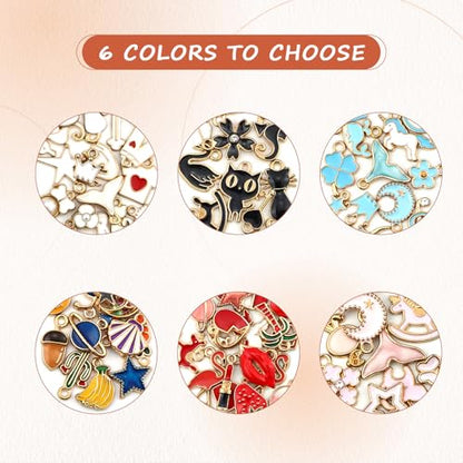 JIALEEY 100PCS Gold Plated Enamel Charms Mixed Moon Star Fruit Animal Charm Colorful Pendant DIY for Necklace Bracelet Jewelry Making and Crafting