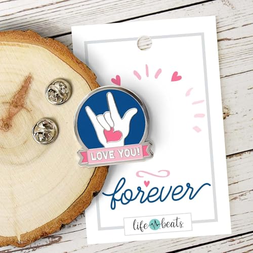 Inspirational Enamel Pin by LifeBeats | Cute Pin for Clothes, Jackets, Hats, Bags, and Lanyards | Hat Pin Comes with a Greeting Card | Lapel Pin with Sturdy Backing - style: I Love You American Sign Language