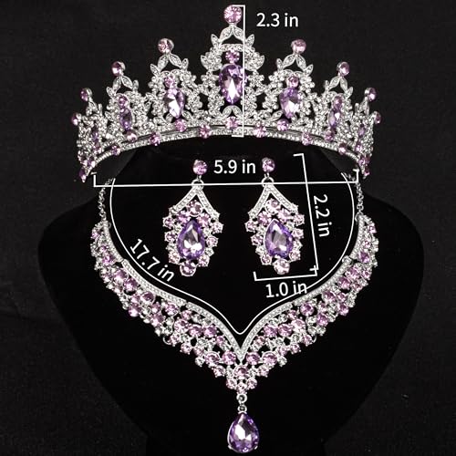 Crowns and Tiaras jewelry sets for Wedding princess birthday party Halloween Prom Pageant Jewelry for Women Crystal Bridal Jewelry Set for women - color: Silver purple