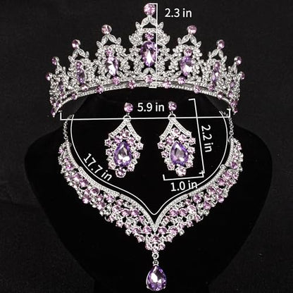 Crowns and Tiaras jewelry sets for Wedding princess birthday party Halloween Prom Pageant Jewelry for Women Crystal Bridal Jewelry Set for women - color: Silver purple