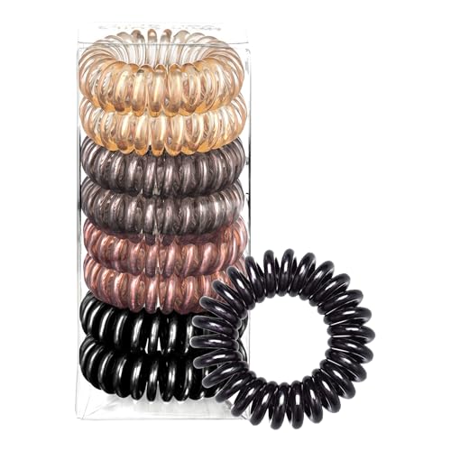 8 Pcs Spiral Hair Ties No Damage Creaseless Phone Cord Coil Scrunchies for Thick Hair Plastic Curly Ponytail Holders for Women, Girls and Teens Invisibobble Elastic Teleties women Bands