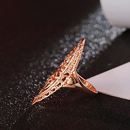 Rings for Women Summer Boho Rings Filigree Flower Ring Chunky Gold Ring Full Finger Rings Wide Band Womens Rings for Cocktail Party Birthday Gifts Statement Rings for Women - color: Rose Gold