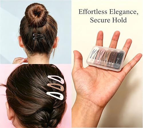 25-Pack Water Drop Snap Hair Clips, Non-Slip Glossy Coated Metal Hair Barrettes for Women & Girls, 5 Colors with Storage Box, Hair Accessories