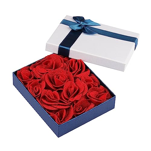12 Pcs Flower Lapel Pins, Handmade Camellia Flower Boutonniere for Men Women Suit Wedding Party - color: 12X Red