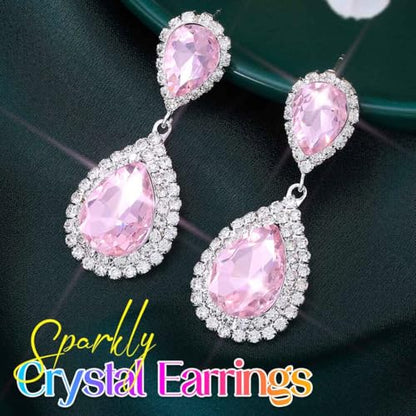 Unicra Silver Rhinestone Teardrop Earrings Crystal Wedding Bridal Dangle Earrings Prom Drop Earrings for Women and Brides - color: Pink