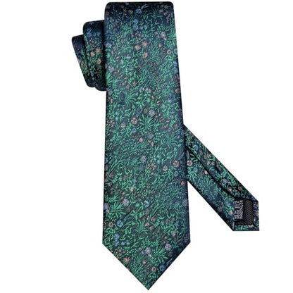 Hi-Tie Men's Silk Ties Formal Woven Classic Necktie Pocket Square Cufflinks Lapel Pin Set Wedding Business - color: A Navy Blue