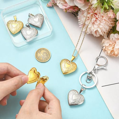 5-6Pcs Heart Locket Charms for Jewelry Making Stainless Steel Photo Charms for Necklaces Bracelets Earring Keychains DIY Supplies - color: Silver
