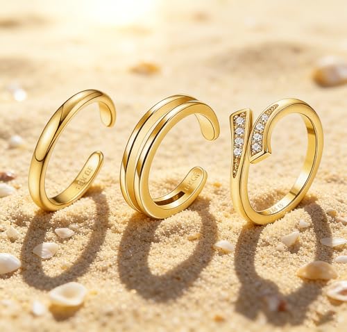3Pcs Gold Toe Rings for Women,Trendy CZ Flower Toe Rings Silver Open Adjustable Band Ring Summer Foot Jewelry Accessories - color: cz