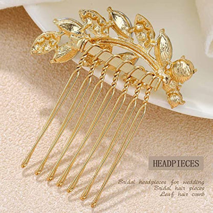 Foyte Crystal Bride Wedding Hair Comb Leaf Bridal Headpieces Rhinestone Hair Pieces Bridesmaid Side Combs Hair Accessories for Women (gold leaf) - color: gold leaf