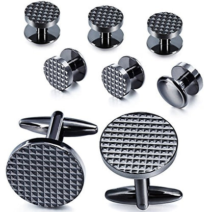 HAWSON Silver/Gold Cufflinks for Men with Tuxedo Shirt Studs,Men Accessories Jewelry with Gift Box,Gifts for Family,Best Friend on Wedding Business Birthday Anniversary - color: Gunmetal ( Cufflinks with 6 pcs studs)