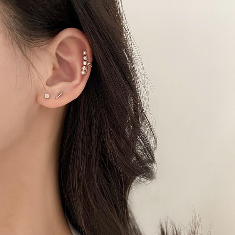 Ear Cuffs Earrings for Women Non Piercing Cartilage Cuff Wrap Clip on Earrings Trendy Pearl Rhinestone Tassel Chain Earrings Jewelry for Women - color: Silver Pearl Cuff