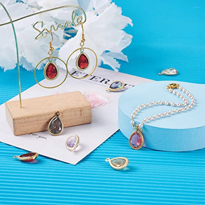 Cheriswelry 48Pcs Teardrop Resin Rhinestone Pendants with Golden Tone Brass Settings Waterdrop Faceted Rhinestone Charms with Glitter Powder 17.5mm for DIY Necklace Earring - color: 0Mixed Color*12