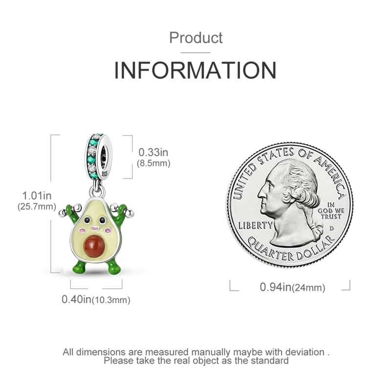 CYCUFF 925 Sterling Silver Charms Suitable for Charm Necklaces, Bracelet Pendants Beads Jewellery Gift for Women - color: Dumbbell Avocado Charm