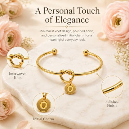 LemonRose Initial Bracelets for Women - Dainty Tie the Knot Letter A-Z 14K Gold Plated for Women Gold Cuff Bracelet for Womens Jewelry Personalized Bridesmaid Proposal Gifts - color: Gold O