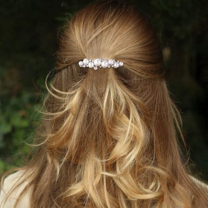 OIIKI Pearl Hair Snap Clips for Wedding, Silver, Style 1, 1pcs | Elegant Pearl Barrettes with Pins for Women, Brides, Parties, Daily Use