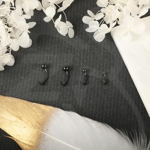 ZS 16G Devil Curved Barbell Lip Ring, Stainless Steel 6/8/10/12mm Long Bar Belly Button Ring, Flat Back Tiger Teeth Vertical Labret Lip Rook Navel Piercing Jewelry - color: Black, size: L:6mm