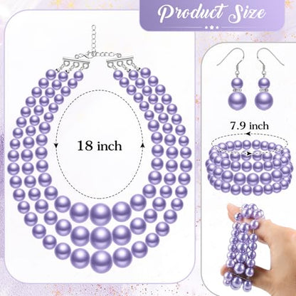 Haysandy Pearl Jewelry Set for Women 20s Jewelry Gift | Retro Layered Necklace Bracelet Earring, Costume Accessories for Derby Wedding Prom Party, Dress Matching Occasions - color: Light Purple