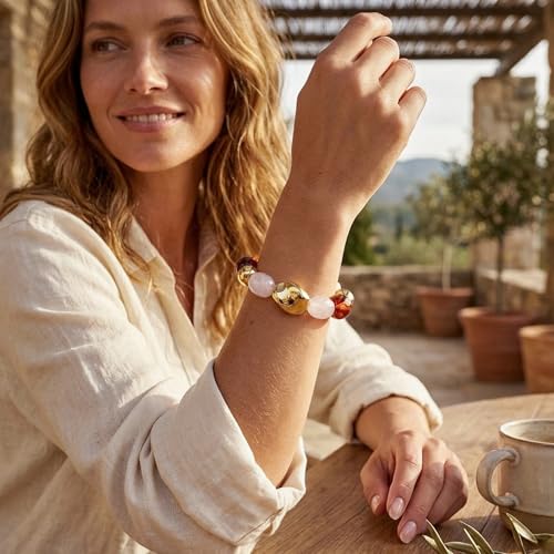 WOWORAMA Chunky Beaded Bracelets for Women Colorful Large Square Beads Bracelet Boho Acrylic Resin Stretch Bracelets Statement Chunky Bracelet Summer Jewelry - color: Large-brown