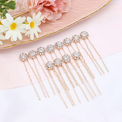 Crystal Bridal Hair Pins Clips Wedding Hair Accessories Hair Set Jewelry With Rhinestone For Brides and Bridesmaids Set Of 12 (Rose Gold) - color: Rose Gold