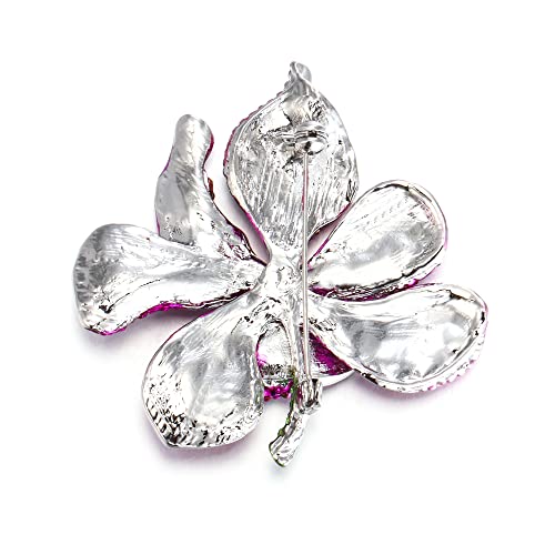 EVER FAITH Women's Austrian Crystal Orchid Flower Petal Brooch - color: Pink Silver-Tone