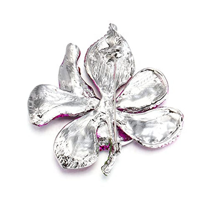 EVER FAITH Women's Austrian Crystal Orchid Flower Petal Brooch - color: Pink Silver-Tone