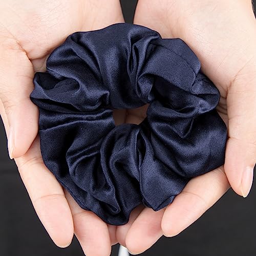 LILYSILK Silk Hair Scrunchies for Frizz & Breakage Prevention 100% Mulberry Silk Hair Ties No Damage Elastic Silk Ponytail Holders, 1Pc, Navy Blue - color: Navy Blue