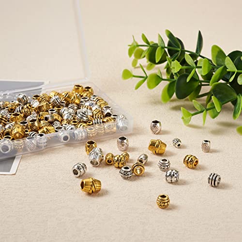 Craftdady 160Pcs Tibetan Alloy Barrel Spacer Beads 16 Styles Large Hole Retreo Metal Barrel Tube European Beads for Jewelry Crafts Making, Hole: 2-5mm - color: 2 Colors, Barrel, 160pcs