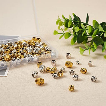 Craftdady 160Pcs Tibetan Alloy Barrel Spacer Beads 16 Styles Large Hole Retreo Metal Barrel Tube European Beads for Jewelry Crafts Making, Hole: 2-5mm - color: 2 Colors, Barrel, 160pcs