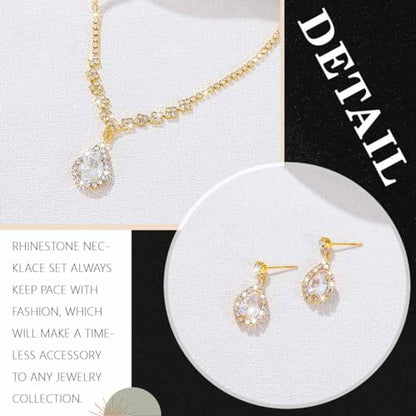 JAKAWIN Silver Rhinestone Jewelry Set Wedding Necklace Earrings for Women - color: B Gold