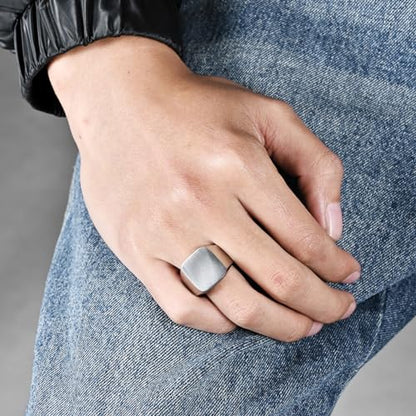 Nanafast Men's Brushed Rings Stainless Steel Square Signet Rings for Men, Chunky Signet Statement Rings, Father's Day Gift for Father Husband