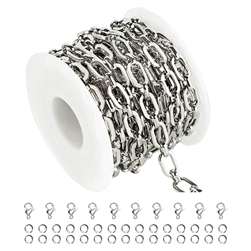4.3 Yard Stainless Steel Jewelry Making Chain Bulk with Jump Rings and Lobster Clasps, Silver Paperclip Chain for Women Men Necklace Bracelet Jewelry DIY Making - color: Steel Rolo