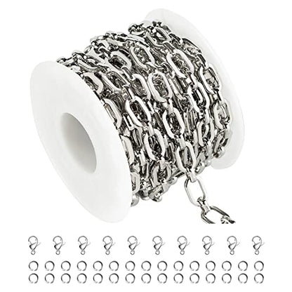 4.3 Yard Stainless Steel Jewelry Making Chain Bulk with Jump Rings and Lobster Clasps, Silver Paperclip Chain for Women Men Necklace Bracelet Jewelry DIY Making - color: Steel Rolo