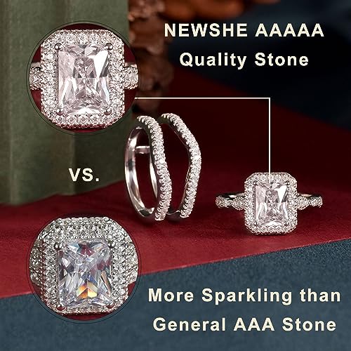 Newshe Jewellery Moissanite Wedding Sets for Women 925 Sterling Silver Engagement Rings Set Radiant Bridal Band Enhancer Size - color: Cubic Zirconia-Silver