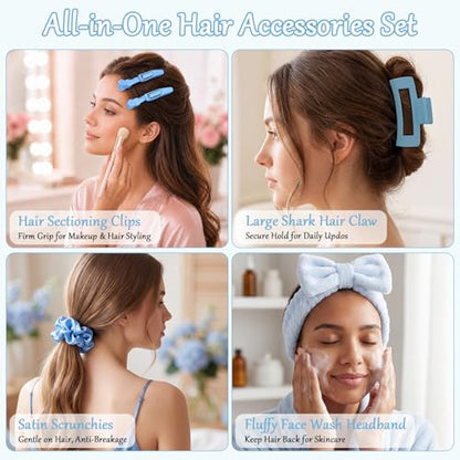 20 Pcs Gift Basket for Women Hair Care Pack Includes Self Care Beauty Set Hair brush Set for Women, Mom Friend Sister Wife Grandma Girlfriend Daughter(Blue) - color: Blue