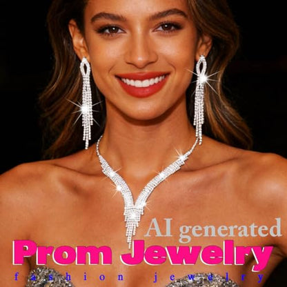 Sixexey Rhinestone Bridal Jewelry Set Silver Wedding Jewelry for Women | Sparkly Necklace Earrings Prom Party Jewelry Accessories for Women