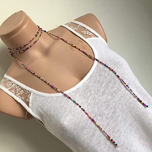 Colorful Bead Necklace, Long Tie Choker, Wrap Necklace, Wrap Seed bead, Lariat Necklace, Christmas Gift Woman, Wrapped Beaded Choker