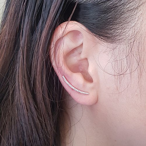 Dazzlingrock Round White Natural Diamond Crawler Climber Earrings | 0.18 Ctw | Women - color: Rose Gold, size: 14K - Metal Stamp