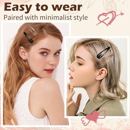 Gingbiss 40 Pieces Large Snap Hair Clips for Woman, 2.6 inch Metal Hair Barrettes with Storage Case for Women, Classic Hairpins Hair Accessories for Long Thick Hair (Black & Brown)