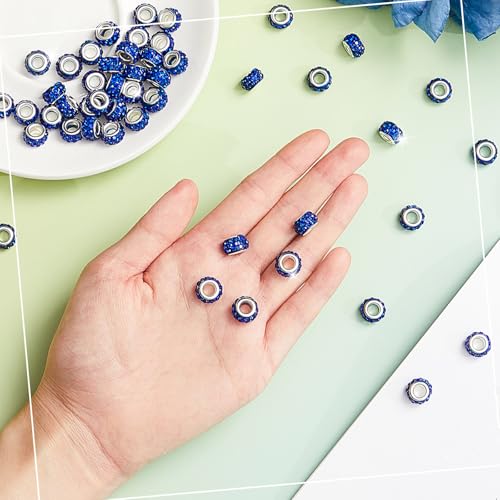 Junkin 120 Pcs Large Hole Beads 11 mm European Crystal Charm Spacer Rhinestone Colorful European Beads for Pens Making Bulk Beadable Pens Jewelry Making Supplies DIY Crafts Bracelet(Dark Blue) - color: Dark Blue
