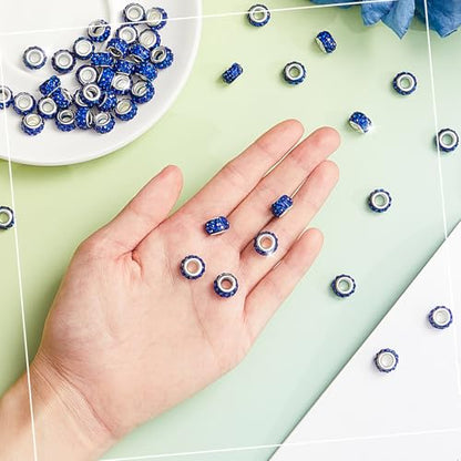 Junkin 120 Pcs Large Hole Beads 11 mm European Crystal Charm Spacer Rhinestone Colorful European Beads for Pens Making Bulk Beadable Pens Jewelry Making Supplies DIY Crafts Bracelet(Dark Blue) - color: Dark Blue