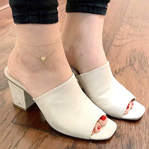 Heart Initial Ankle Bracelets for Women, 14K Gold Filled Handmade Dainty Layered Anklet Letter Initial Heart Ankle Bracelets for Women Beach Jewelry Gifts - style: C