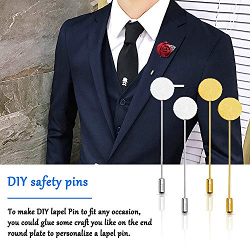 60Pcs Flat Round Tray Lapel Pin,Stainless Steel Safety Pins Stick Pins Brooch Pin Needle Suit Tie Hat pin Scarf Badge for DIY Costume Jewelry Making Accessories - color: Gold, Silver
