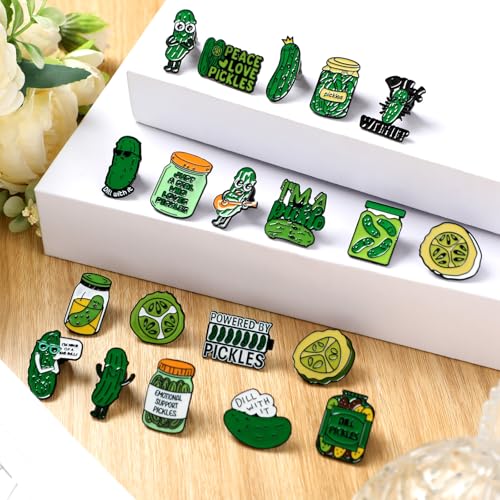 40 Pcs Funny Pickles Enamel Pins for Backpacks Pickle Lover Gifts Cartoon Dill Cucumber Lapel Pins Lovely Cute Brooch for Women Men Clothes Bags Accessories Gifts - style: Pickle Theme