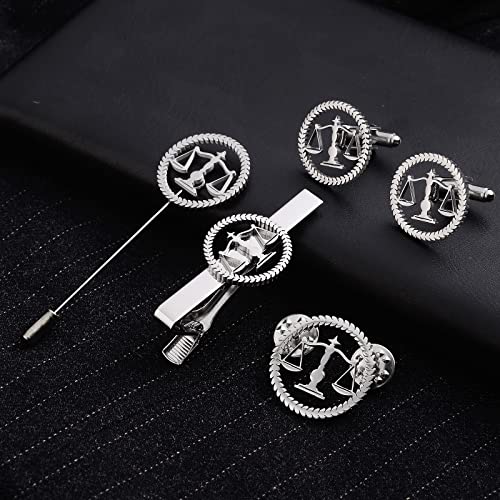 TINGKU Attorney Lawyer Cufflinks and Tie Clip for Men Gifts Scales of Justice Cuff links Tie Clasp Father in Law Enforcement Suit Shirt Jewelry - style: Cufflinks Silver
