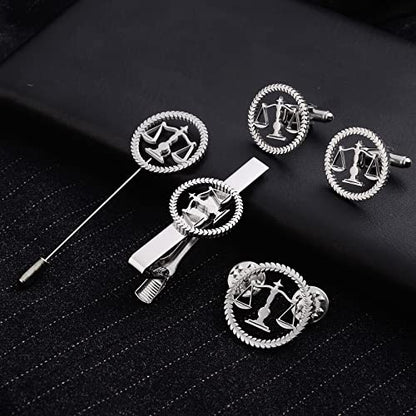 TINGKU Attorney Lawyer Cufflinks and Tie Clip for Men Gifts Scales of Justice Cuff links Tie Clasp Father in Law Enforcement Suit Shirt Jewelry - style: Cufflinks Silver