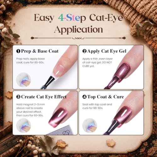 Beetles Mocha Sweater Cat Eye Gel Nail Polish Set, 6 Colors 9ml Fall Gel | Brown-Based Iridescent Cat Eye Gel Kit Magnetic Effect, Button Charms & Star Stickers & Magnet, Soak Off UV Salon at Home - color: A - Brown-Based Cat Eye | Mocha Sweater