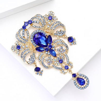 YOQUCOL Retro Austrian Crystal Big Brooch Pin for Women Large Flower Shape Brooches Lapel Pins for Sweater,Coat Dress Accessories - color: A-Blue
