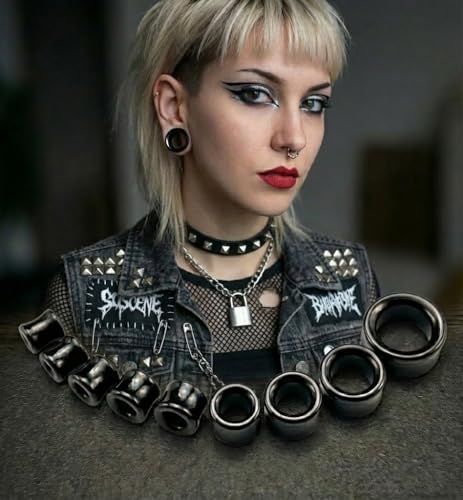 Ear gauges ear plugs Black Obsidian Hollow Tunnels Organic Stone Double Saddle Ear Plugs - style: 16mm-5/8 Inch